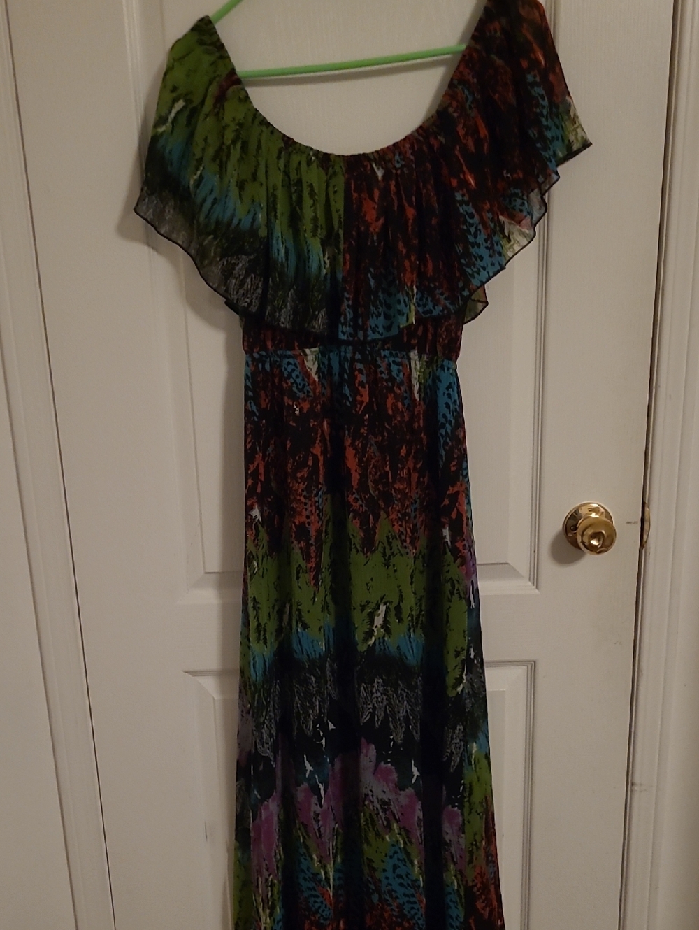 Fire Los Angeles Off Shoulder with Orange Logo Stitch Maxi Dress